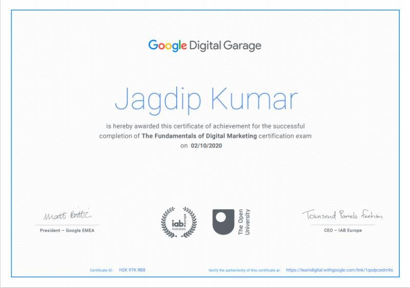 Google Digital Garage Digital Marketing Certification