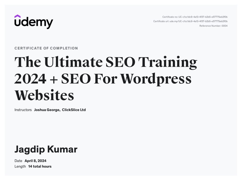 udemy Ultimate SEO Training & SEO For WordPress Wesbites Certification
